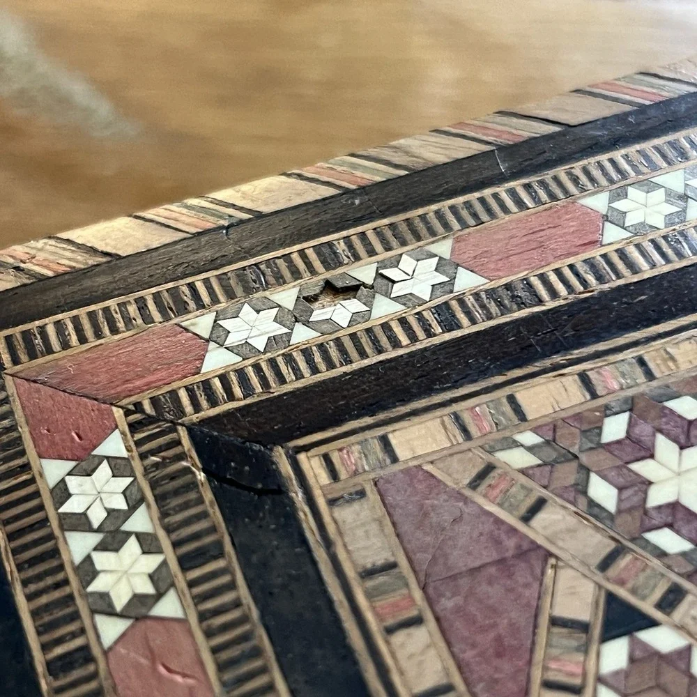 Vintage Handmade Inlaid‎ Wood Mosaic Marquetry Jewelry Trinket Box Artisan